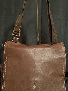 Coach Brown Leather Messenger Bag with Canvas Strap